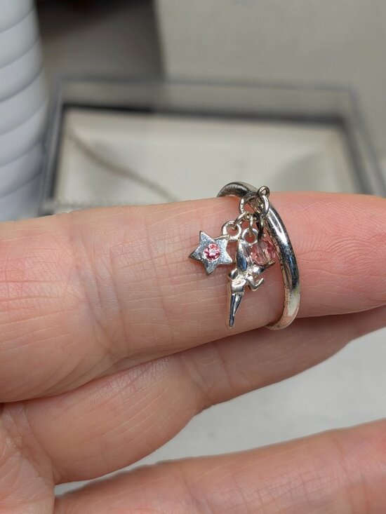 Disney Jewelry - Disney Tinkerbell Charm Ring – Sterling Silver 925, Size 7, Pink Crystal & Star